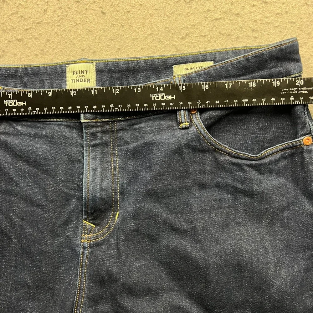 Selvedge Flint and Tinder Slim Fit Jeans Mens 38x29 Dark Wash Blue Denim 2109
